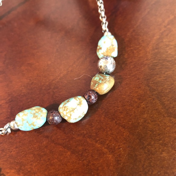 TURQUOISE , LAVA AND STERLING SILVER NECKLACE - Picture 3 of 6